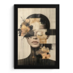 Gezicht - Bloemen - Zwart - Vrouw fotolijst zwart zonder passe partout klein -3d