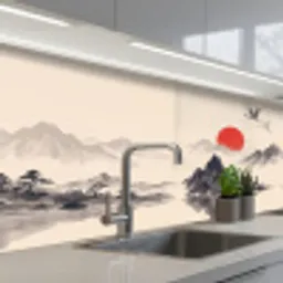 Oosters - Kraanvogels - Landschap keuken achterwand 2 middel -3d_schuin