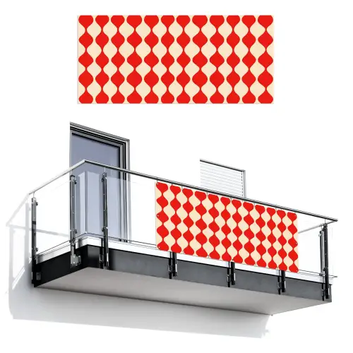 Golvend patroon - Retro - Rood - Beige Balkonbeschermer Duitsland klein 596 -3d