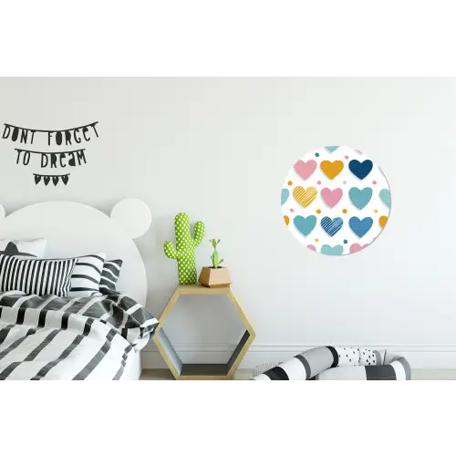 Hartjes - Pastel - Kleurcontrast - Handgetekend Wandcirkel aluminium klein -kinderkamer