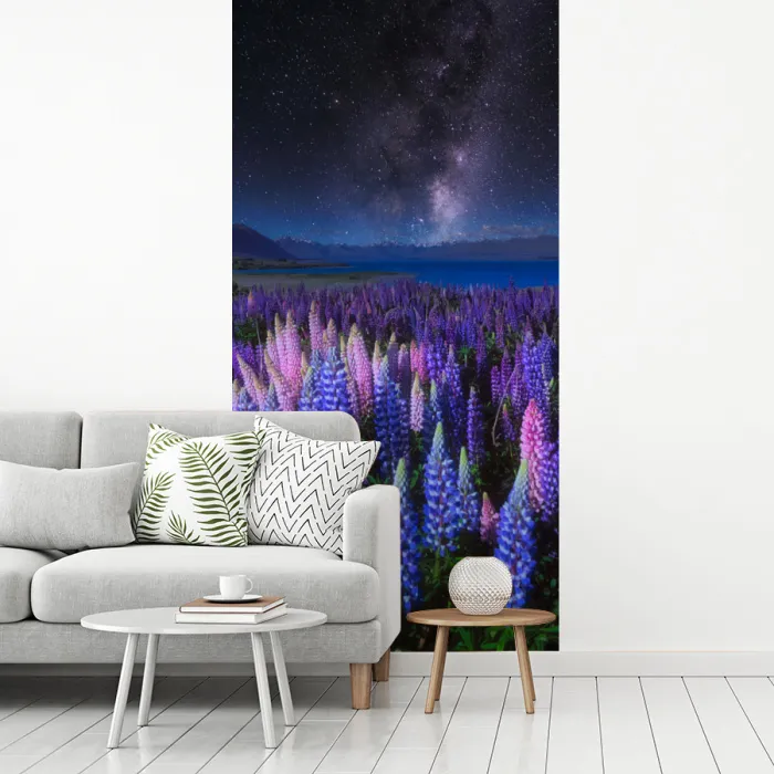 Bloemen - Nacht - Nieuw-Zeeland - Sterrenhemel - Paars - Natuur fotobehang vinyl groot -woonkamer