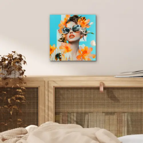 Bloemen - Vrouw - Zonnebril - Blauw aluminium wit klein -sfeer3