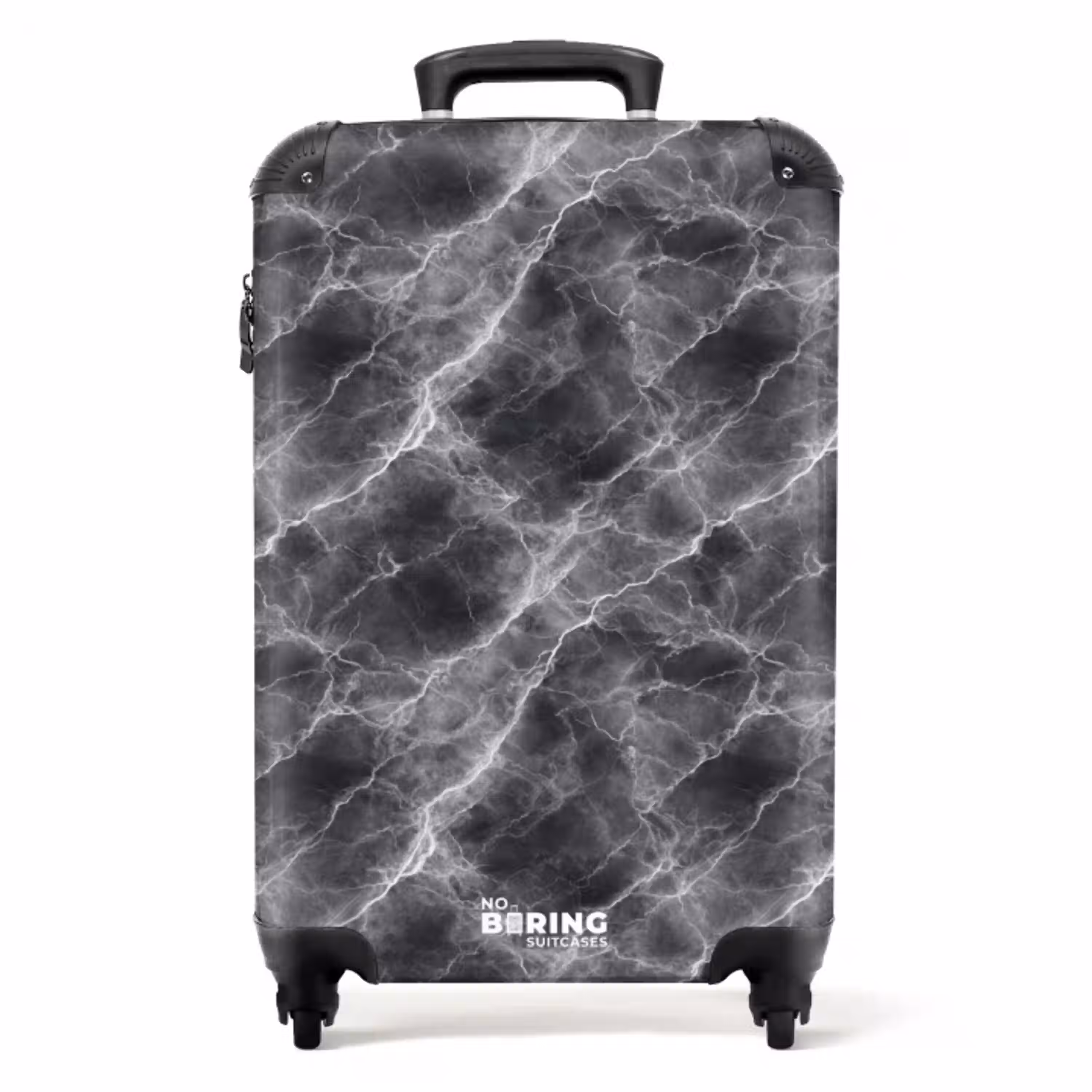 Donkergrijs - Bliksem - Marmer NBS - Handbagage koffer - Volwassenen Unisex middel -productfoto_recht