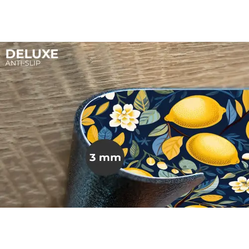 Citroenen - Bloemen - Bladeren - Blauw Placemat vinyl groot 368 -closeup
