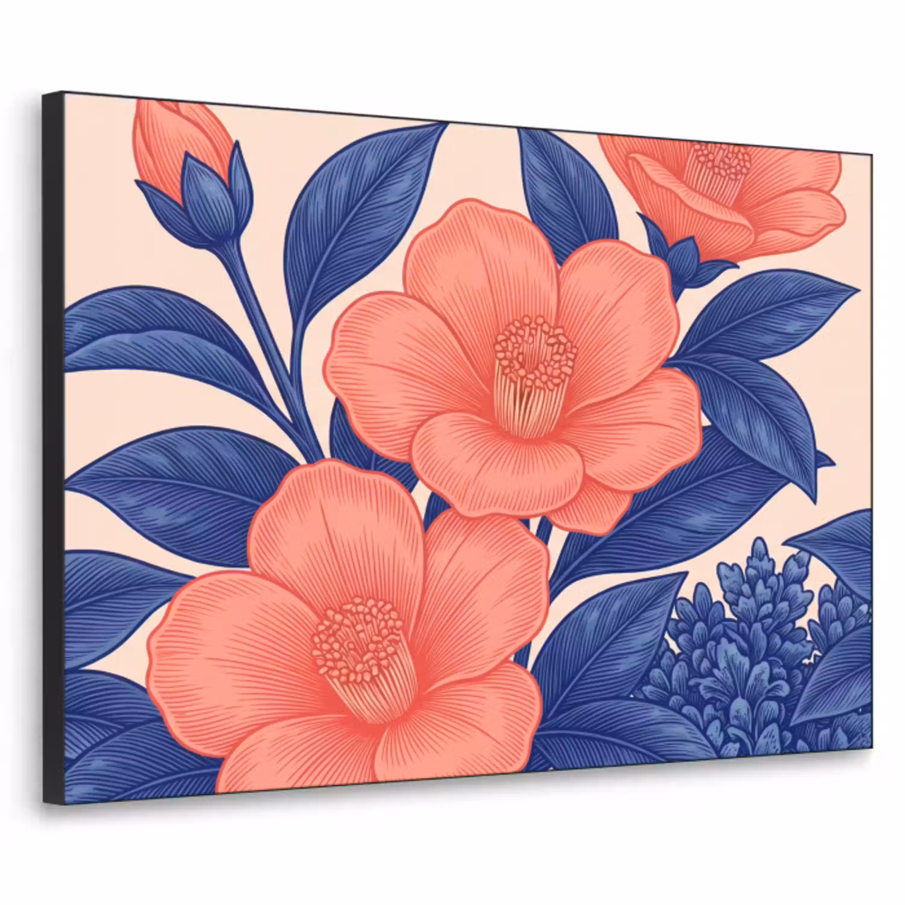 Bloemen - Bladeren - Botanisch Textielframe zwart klein -3d