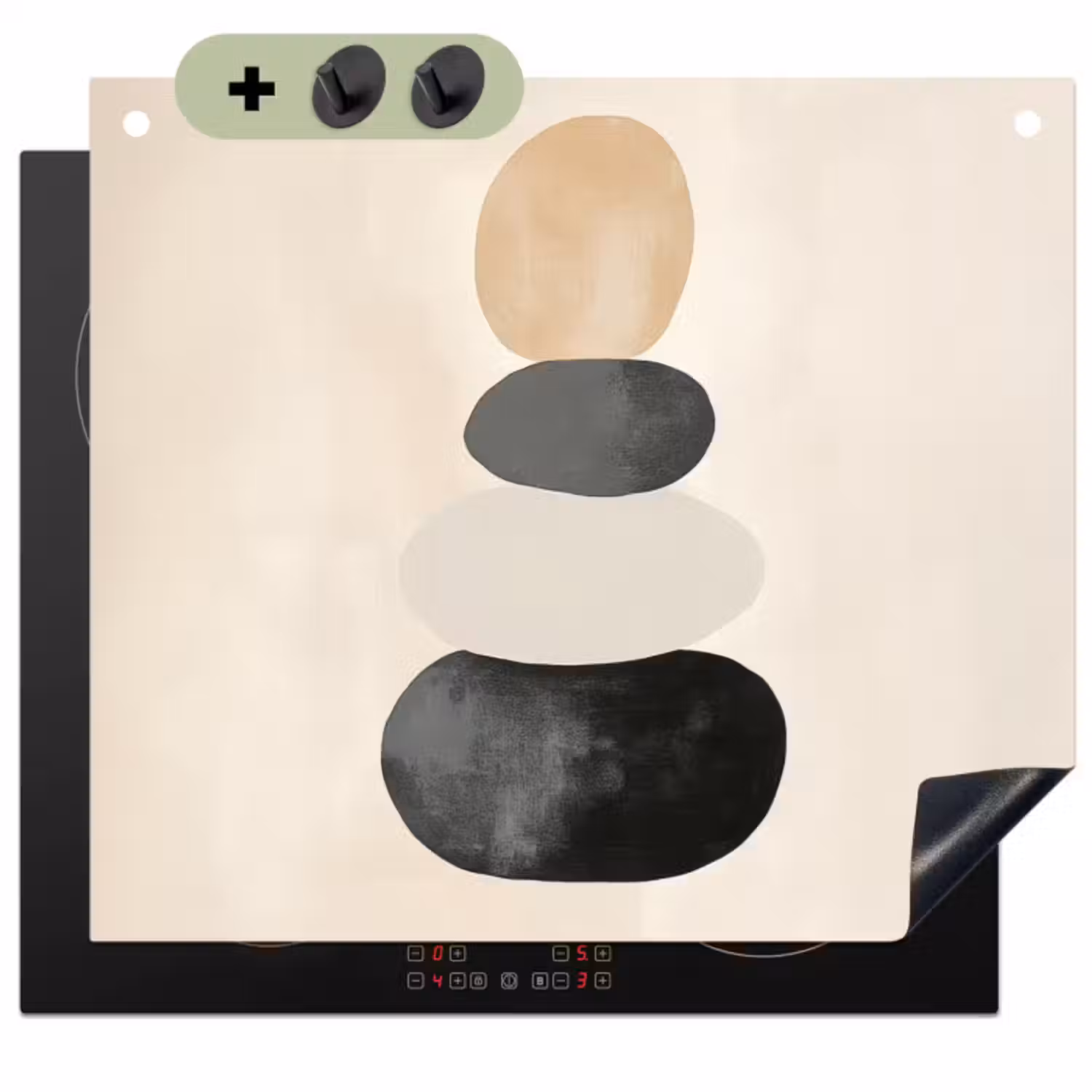 Inductie beschermer en spatscherm (2in1) - Japandi - Wabi sabi - Beige