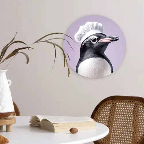 Pinguïn - Koksmuts - Lief - Paars Wandcirkel plexiglas klein -sfeer4