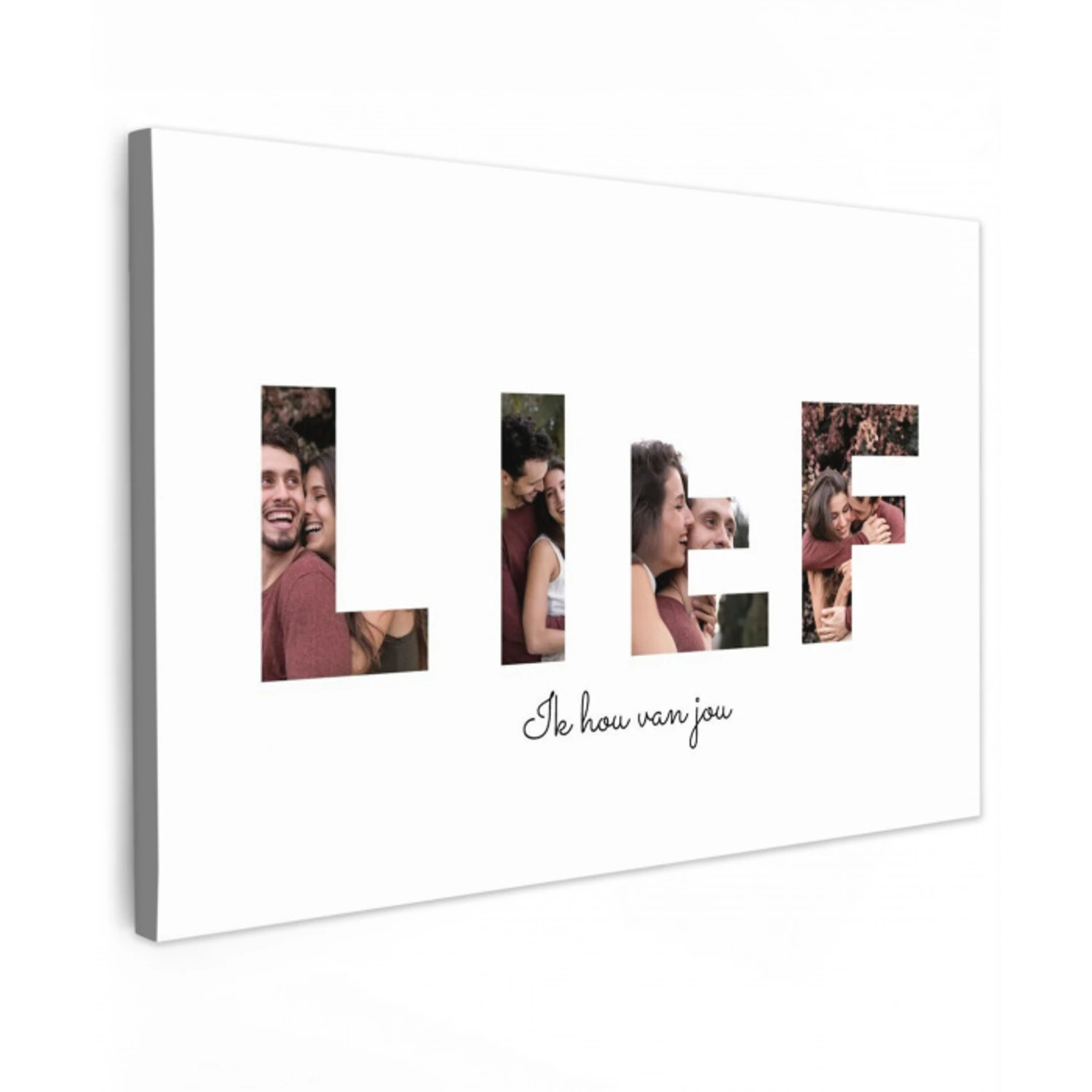 Lief - Lettercollage Tuinposter op houten frame 2 cm dik klein -3d