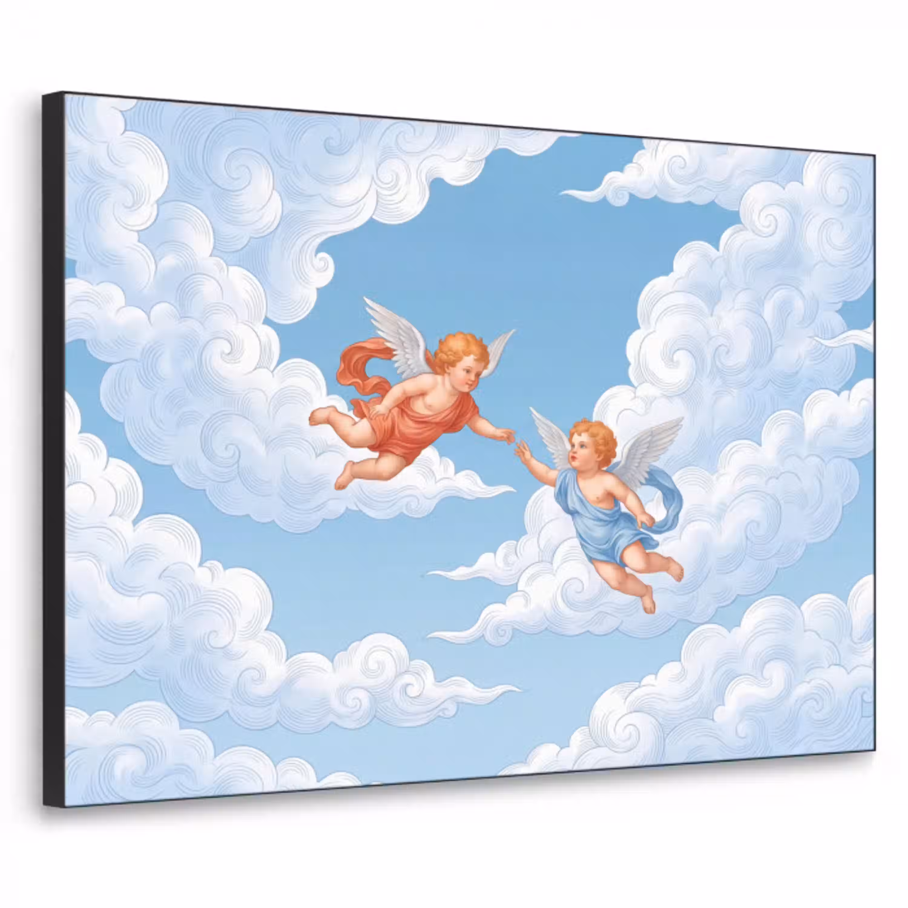 Engel - Vliegend - Klassiek - Blauw Textielframe zwart klein -3d
