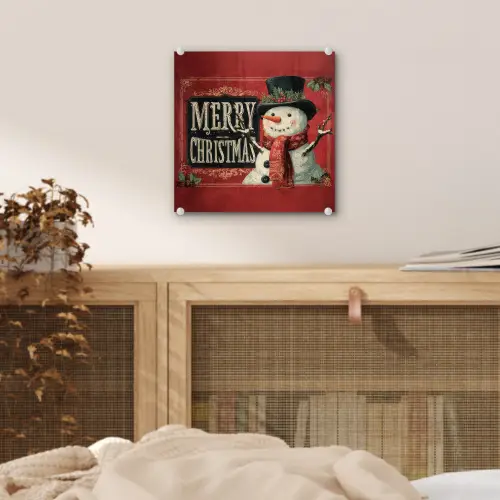 Klassiek - Kerstgroet - Sneeuwpop - Rood plexiglas 5mm klein -sfeer4