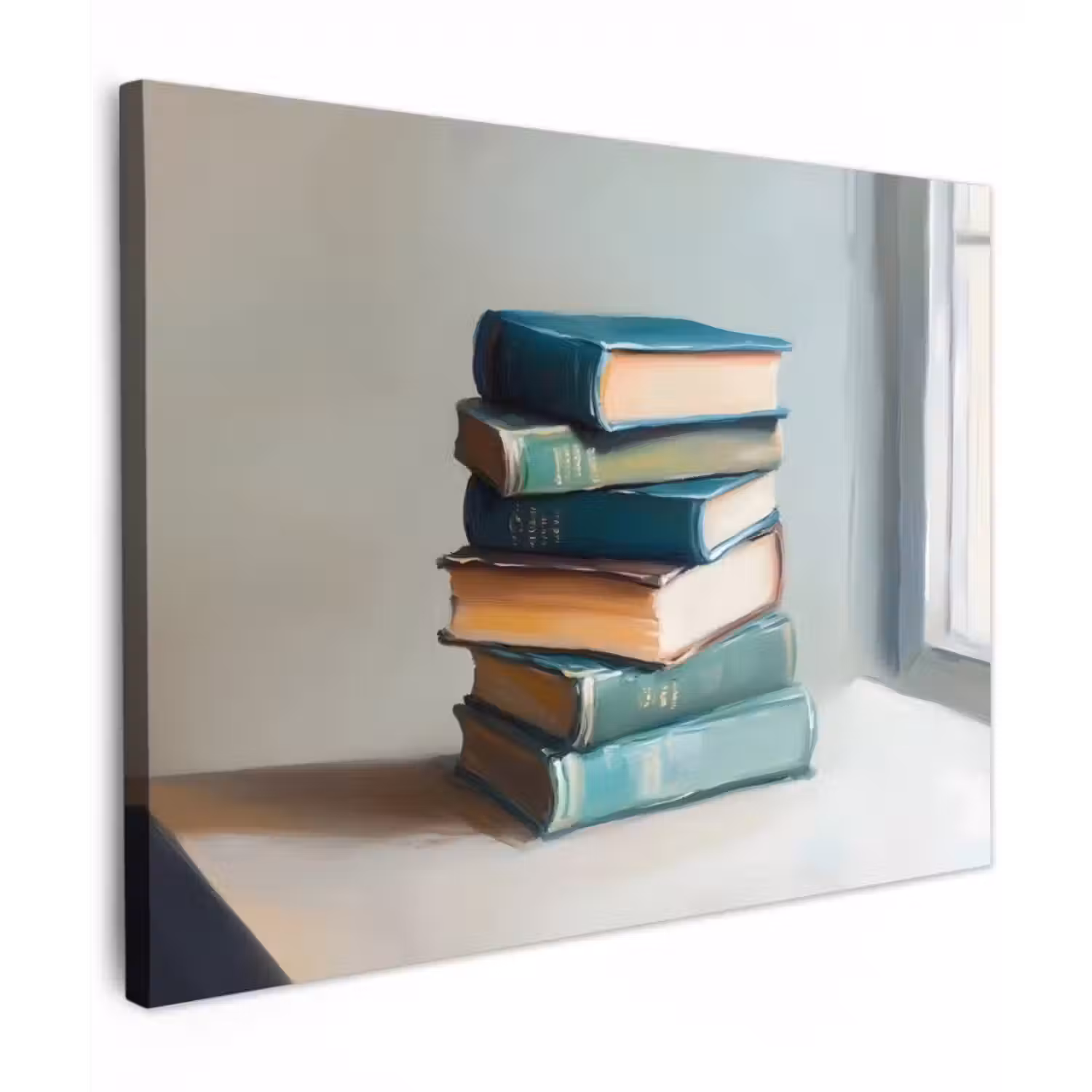 Canvas schilderij - Stapel - Boeken - Groen - Daglicht