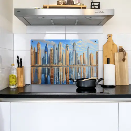 Skyline - Wolkenkrabbers - Water - Blauw Inductie beschemer met haakjes klein -sfeer2