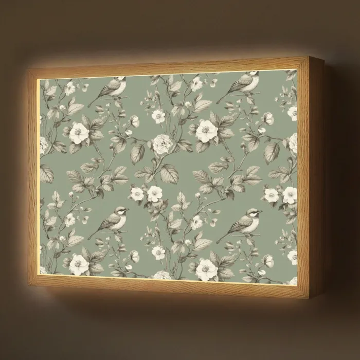 Botanisch - Vogels - Groen Light Box met batterij (Wandlamp) middel 907 -z3d_website