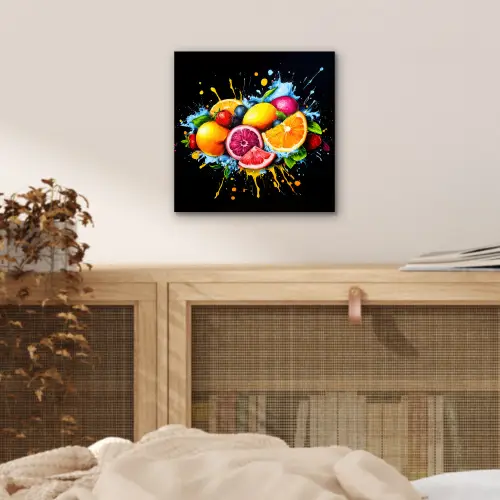 Fruit - Graffiti - Kleurrijk - Sinaasappel - Aardbei - Abstract aluminium wit klein -sfeer3