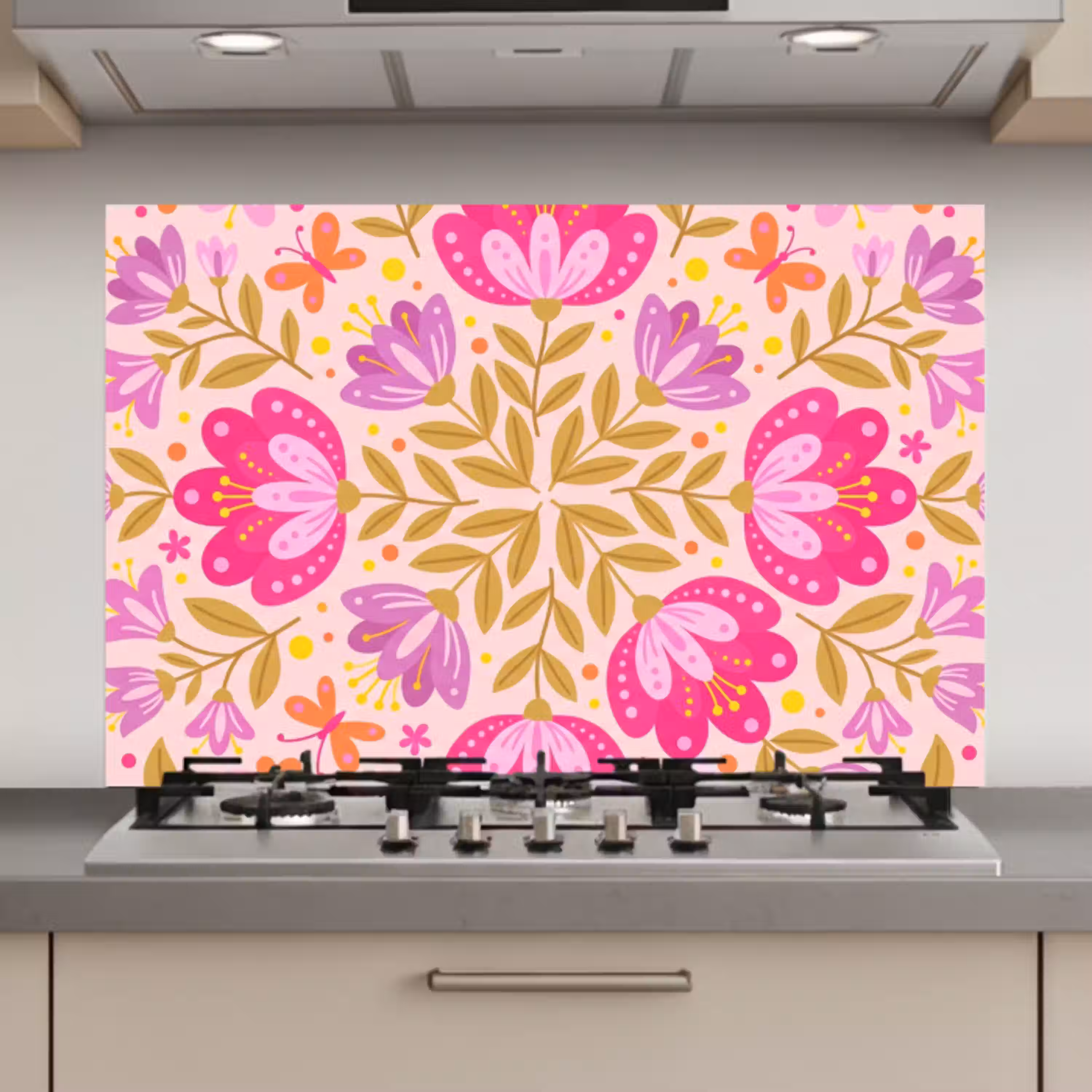 Bloemen - Patroon - Natuur - Abstract - Roze keuken achterwand spatscherm klein -3d_website