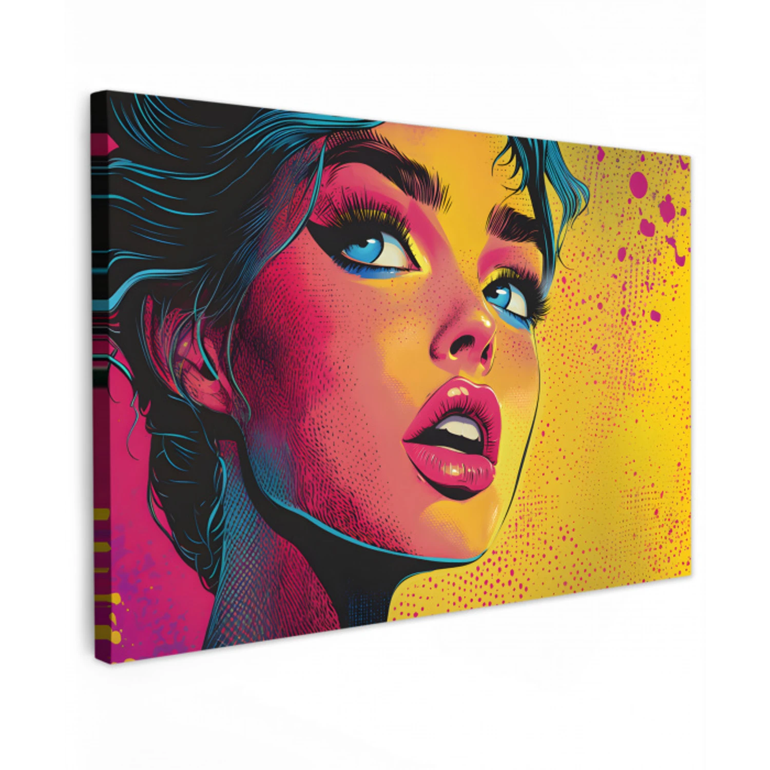 Close-up - Vrouwengezicht - Stippen - Geel Tuinposter op houten frame 2 cm dik klein -3d