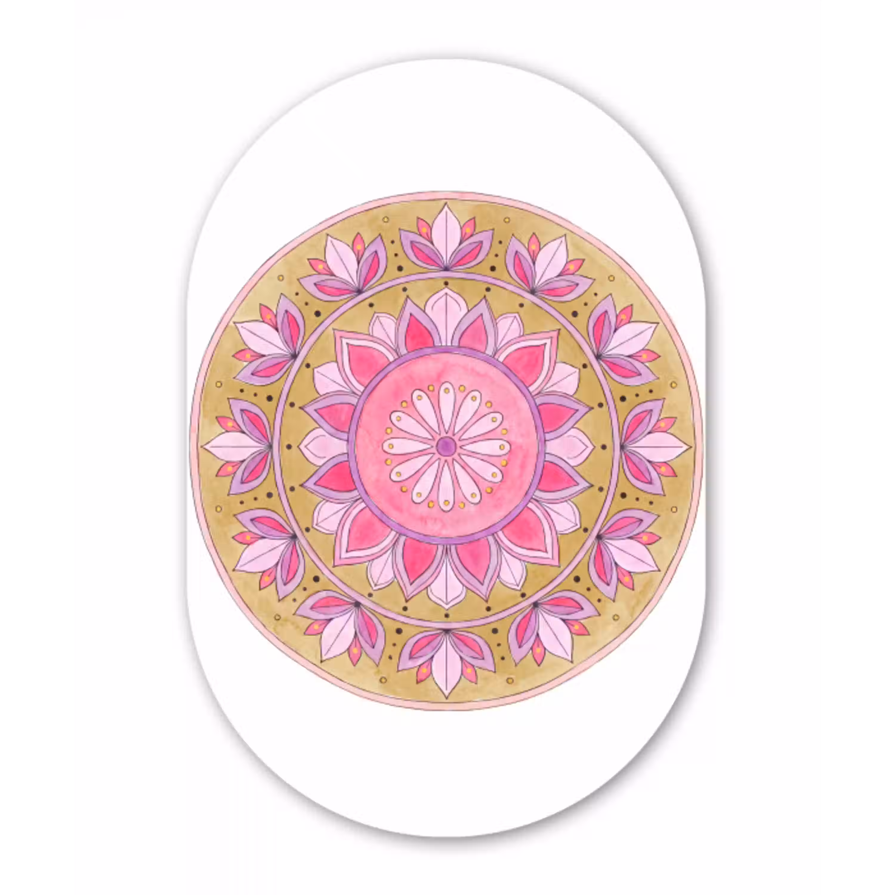 Mandala - Patroon - Kunst - Aquarel - Roze Wandcirkel Ovaal Forex klein -3d