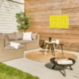 Stippen - Modern - Geel Tuinposter op houten frame 2 cm dik klein 845 -sfeer2