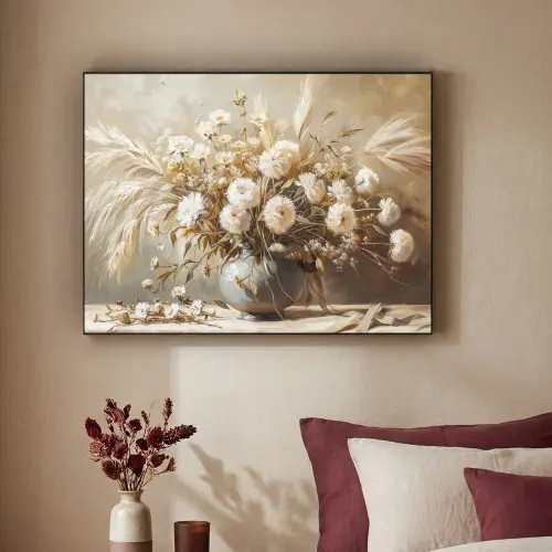Bloemen - Vaas - Stilleven - Beige Textielframe zwart klein -sfeer1