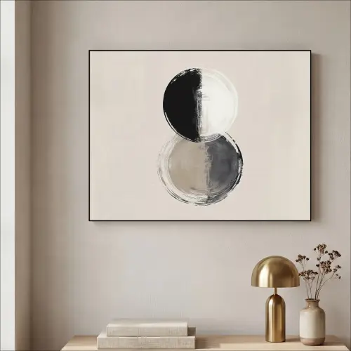 Cirkels - Strepen - Minimalistisch - Zwart Textielframe - compleet frame klein -sfeer2