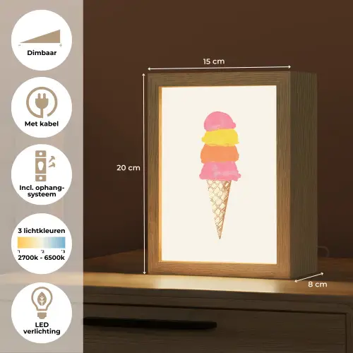Schepijs - Hoorntje - Illustratie - Minimalistisch Light Box met kabel (Tafellamp) klein -USP_NL