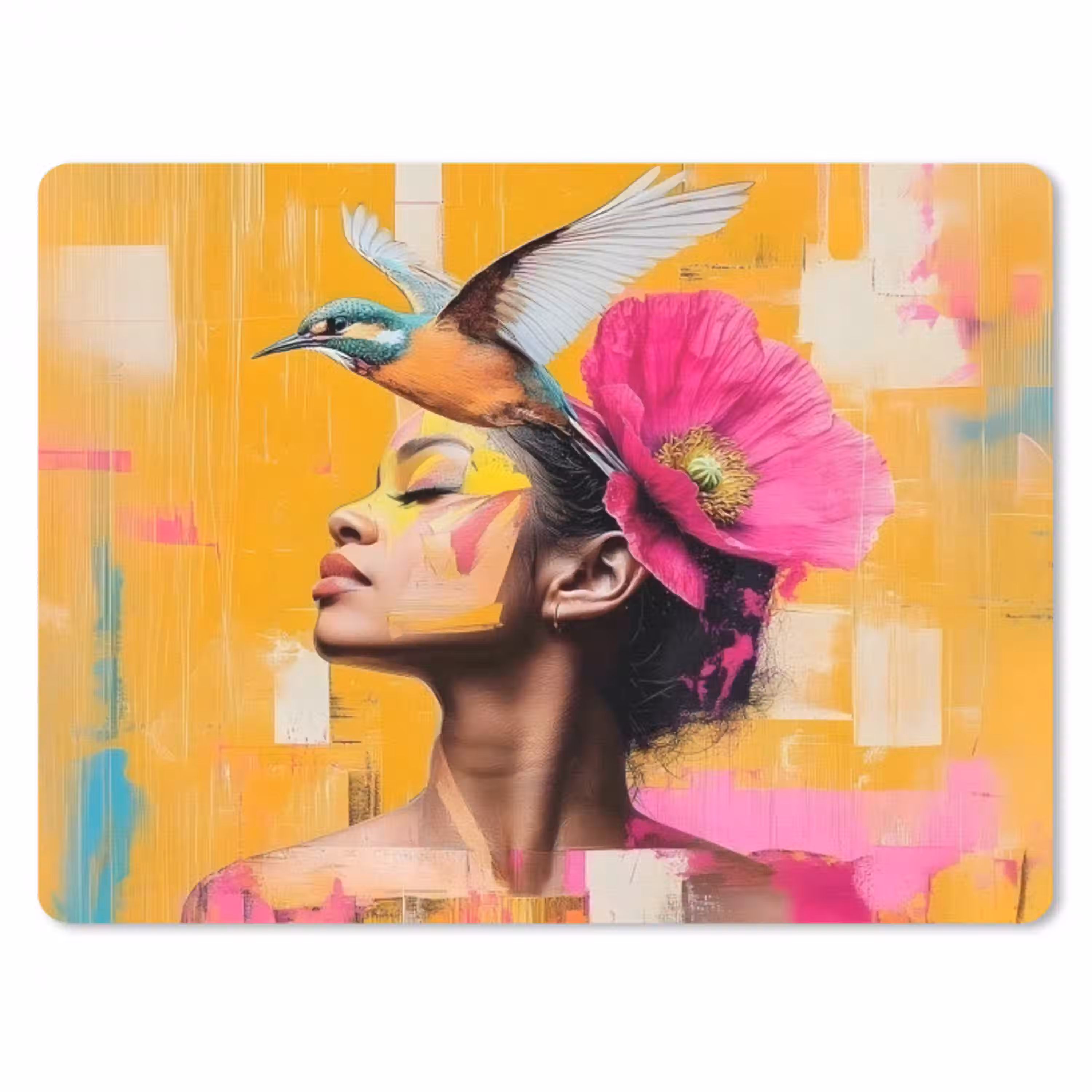 Vogel - Vrouw - Abstract - Bloem muismat rubber klein -3d