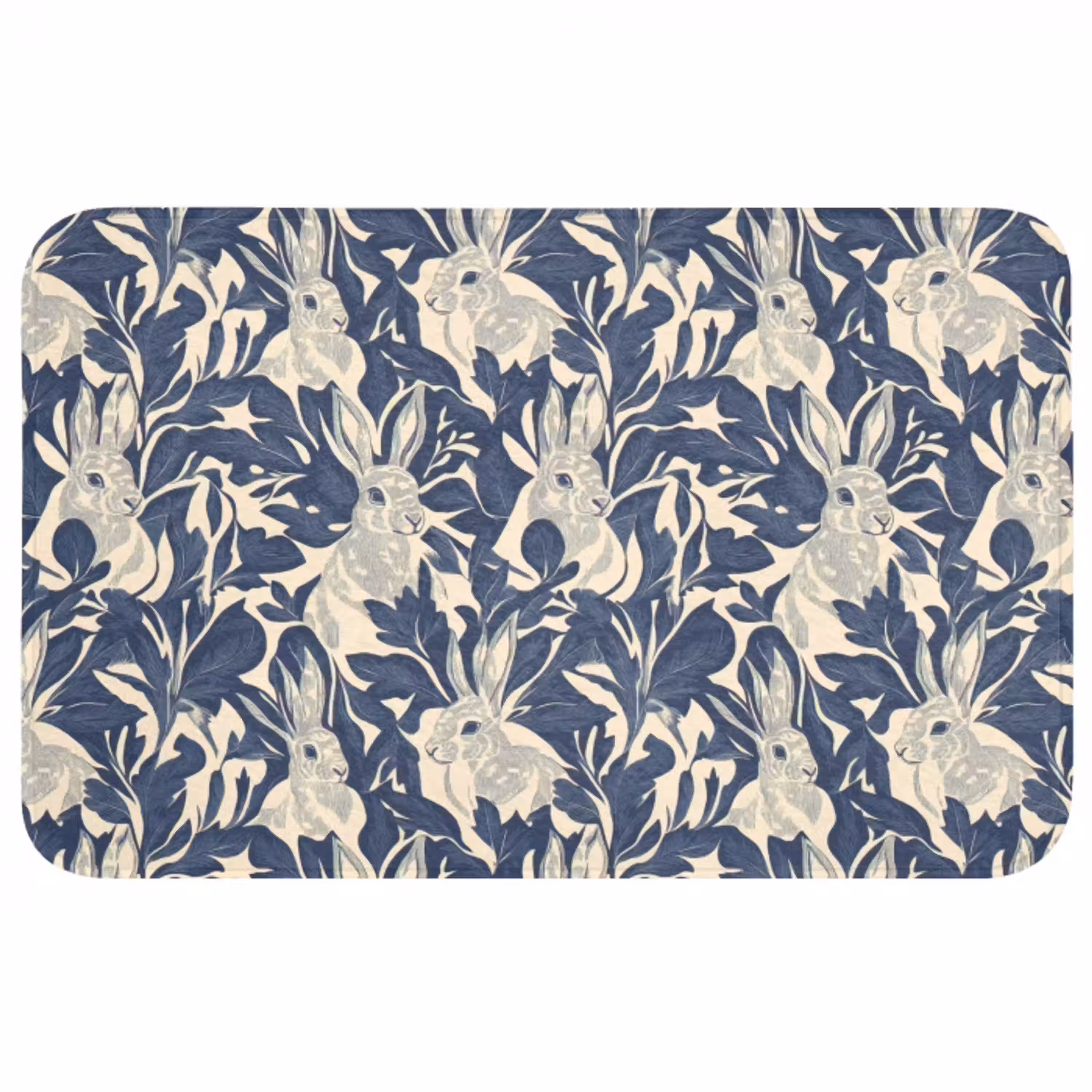 Hazen - Bladeren - Patroon - Blauw - Beige Badmat middel 997 -3d