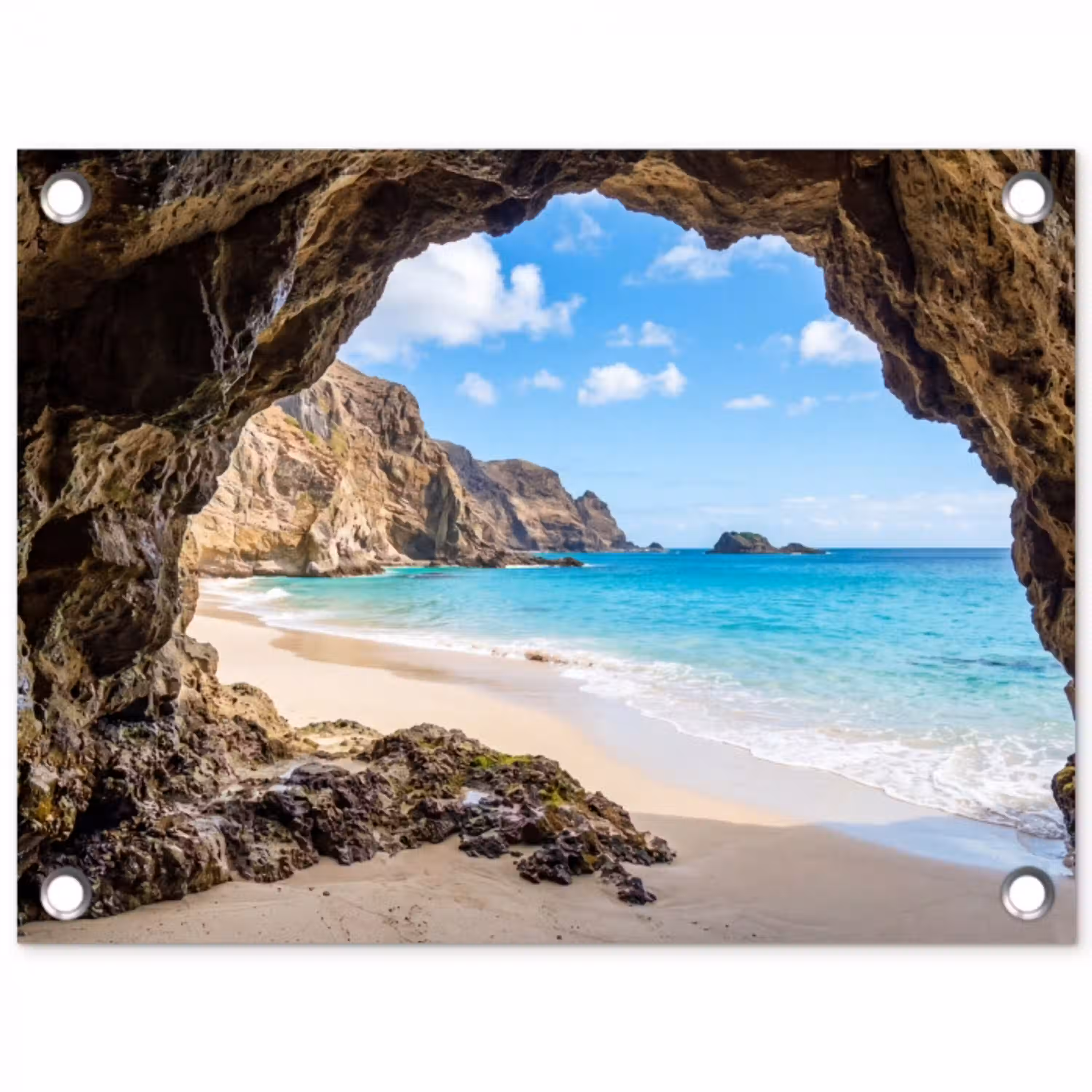 Grot - Strand - Zee - Blauw tuinposter los doek klein -3d