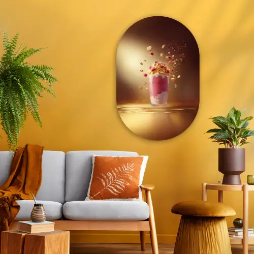 Framboos - Smoothie - Drinken - Roze Wandcirkel Ovaal Glas middel -sfeer4