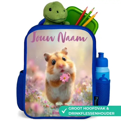 Hamster - Bloem - Natuur - Dier Kinderrugzak - Blauw middel -inhoud_NL