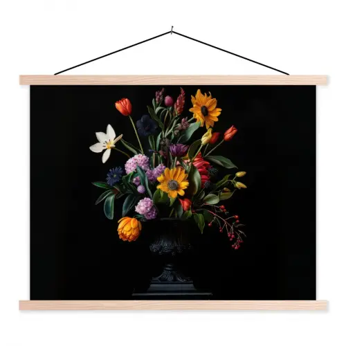 Zonnebloemen - Boeket - Kleurrijk textielposter latten blank klein -3d
