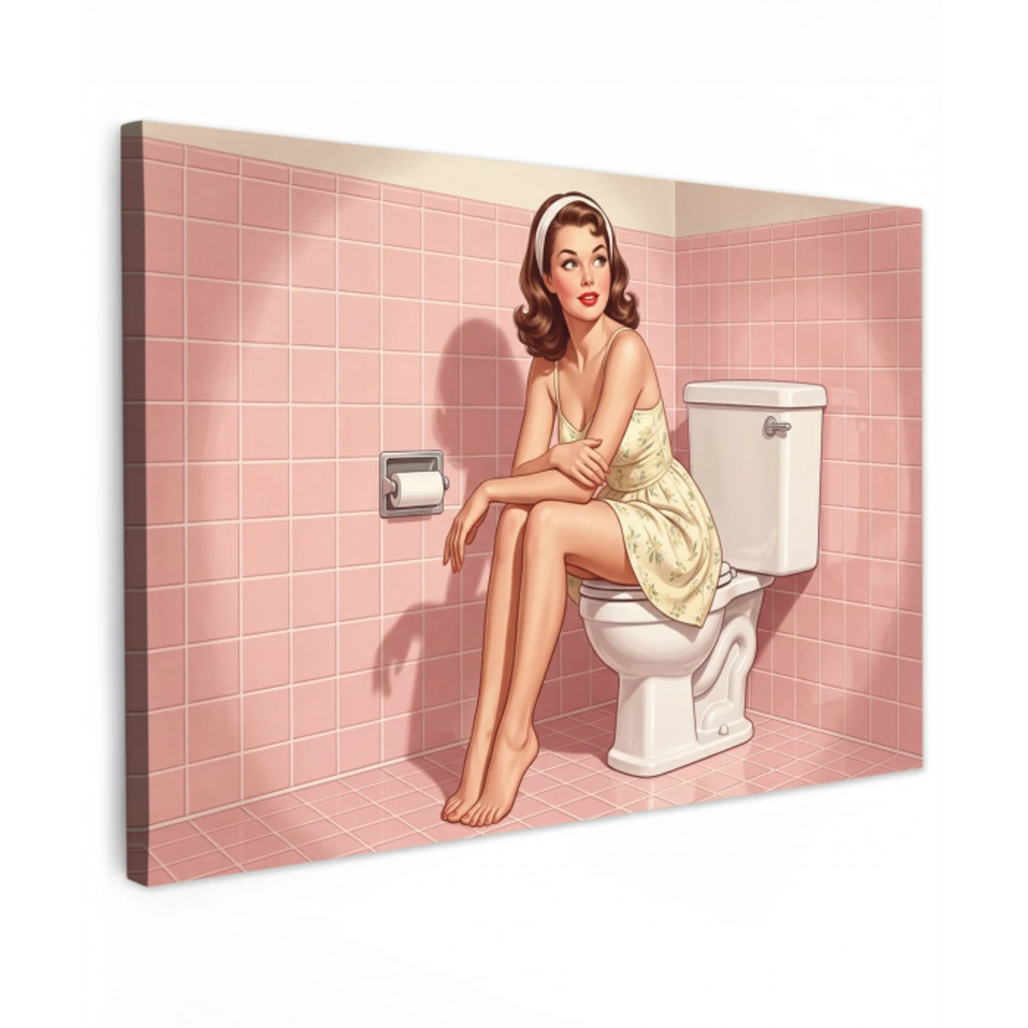 Roze - Retro - Vrouw Tuinposter op houten frame 2 cm dik klein -3d
