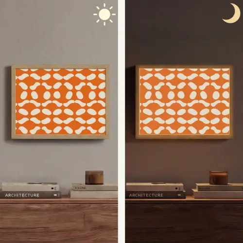 Oranje - Organische vormen - Wit Light Box met batterij (Wandlamp) middel 907 -sfeer3