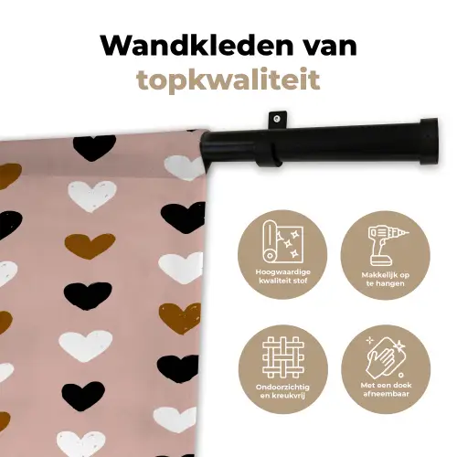 Oudroze - Hartjes - Patroon Wandkleed katoen klein 269 -sfeer2