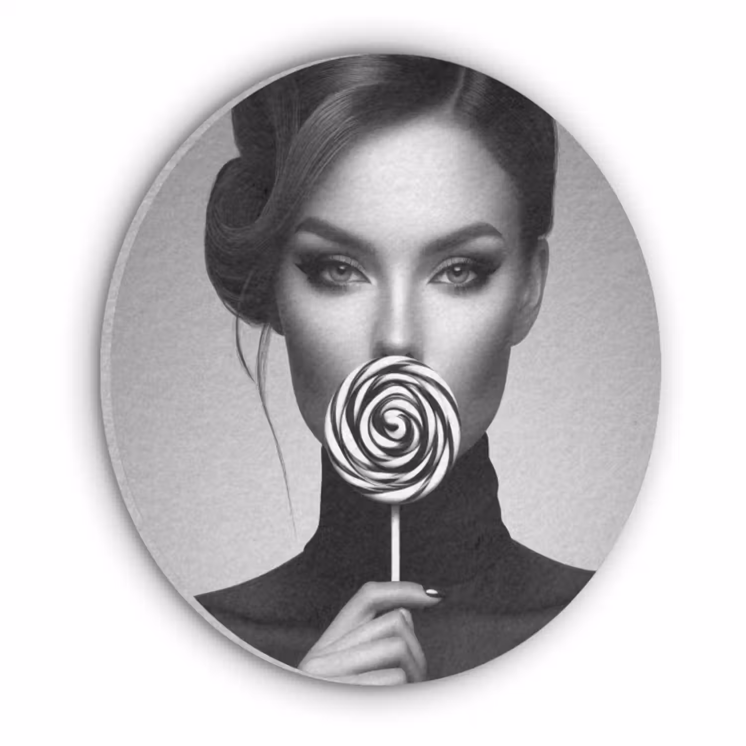 Akoestisch schilderij rond - Vrouw - Lolly - Zwart