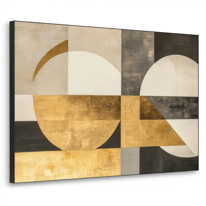 Abstract - Goud - Grijs - Vormen - Geometrisch Textielframe zwart klein -3d