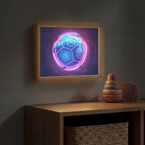 Voetbal - Sport - Blauw - Paars Light Box met batterij (Wandlamp kind) middel -sfeer5_kind