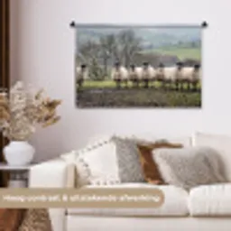 Schapen - Rij - Weide - Dieren - Platteland Wandkleed katoen middel -sfeer1