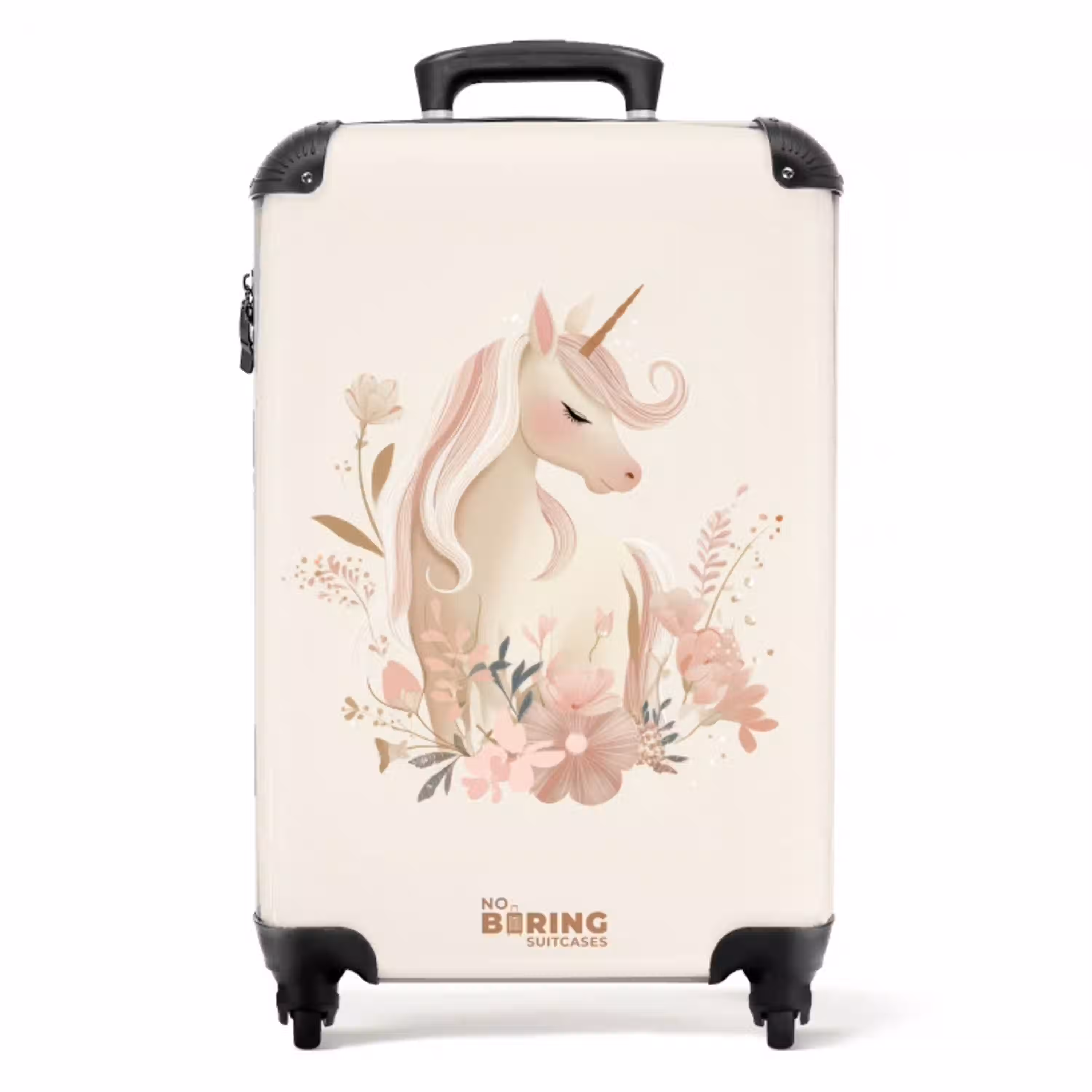 Eenhoorn tussen bloemen in roze pastel kleuren NBS - Handbagage koffer - Volwassenen Unisex middel -productfoto_recht