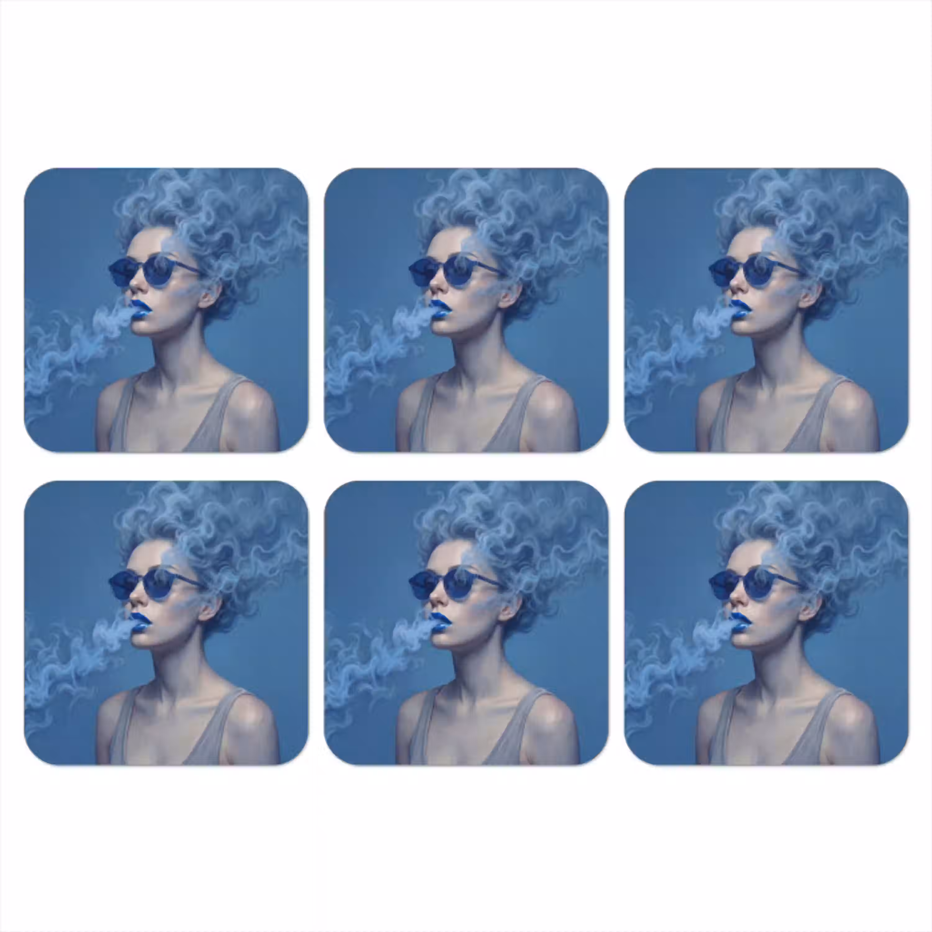 Portret - Zonnebril - Rook - Abstract - Blauw onderzetter kurk middel -3d