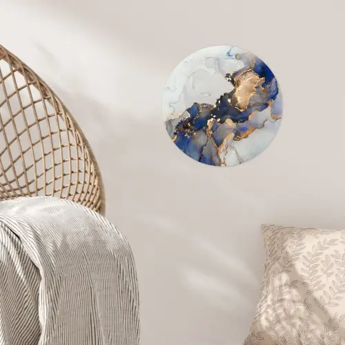 Marmer - Blauw - Goud Wandcirkel behangsticker klein -sfeer4