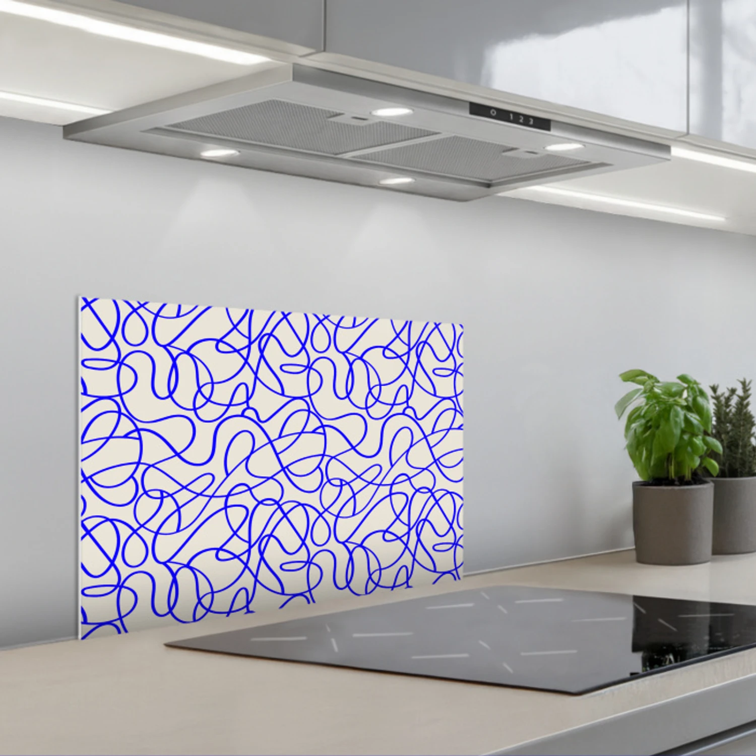 Kitchen splashback for hob - Patterns - Beige - Blue - Lines ...