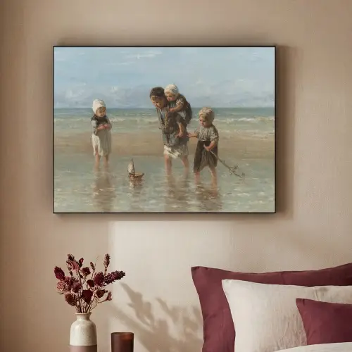 Oude meesters - Kunst - Kinderen der zee - Jozef Israëls Textielframe zwart klein -sfeer1