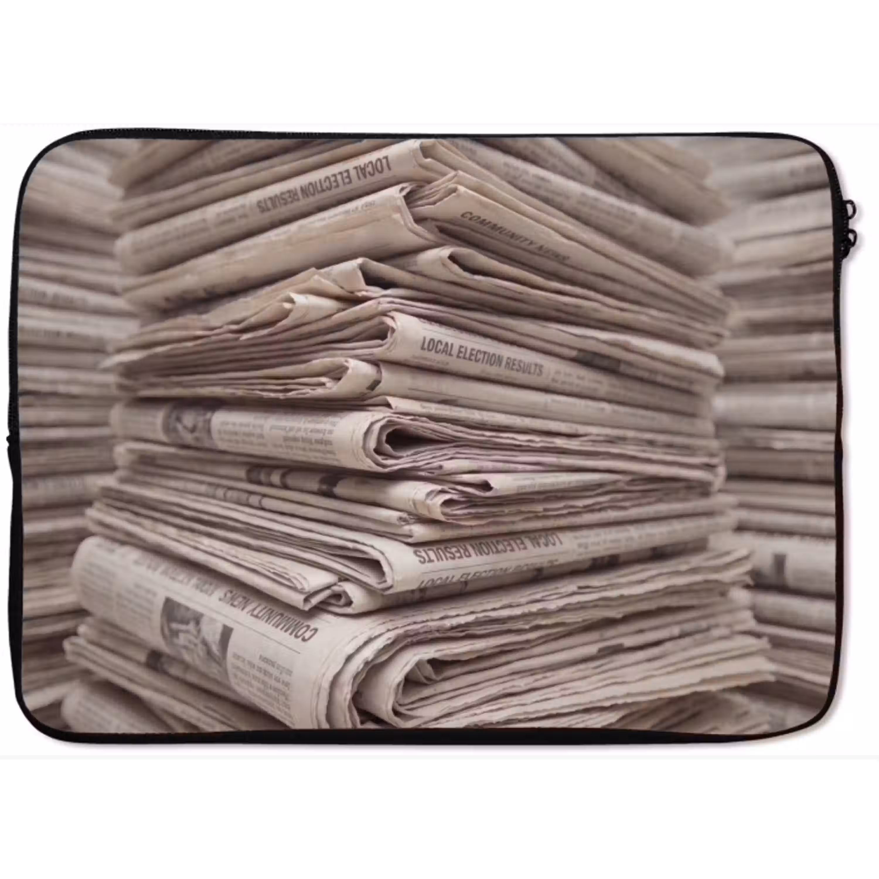Kranten - Stapel - Nieuws - Vintage - Beige laptophoes neopreen klein -zkaufland3dotto