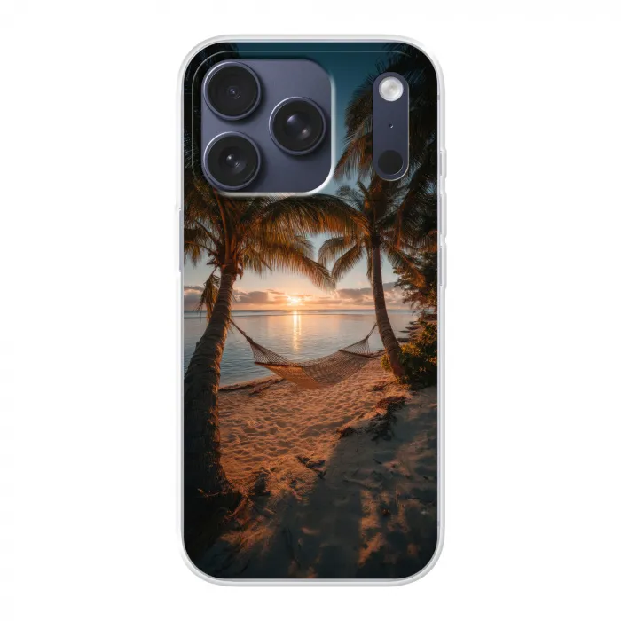 Palmbomen - Hangmat - Strand - Zonsondergang Telefoonhoesje iPhone 17 Pro klein -3d