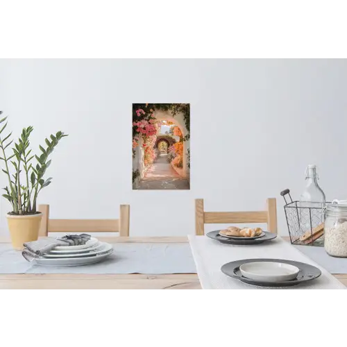 Doorkijk - Boog - Bloemen - Pastel Muursticker klein -eettafel