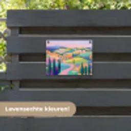 Landschap - Paars - Pastel - Huizen tuinposter los doek klein -sfeer3