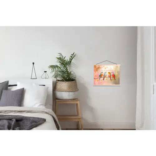 Vogels - Tak - Quote - Roze textielposter latten blank klein -woonkamer