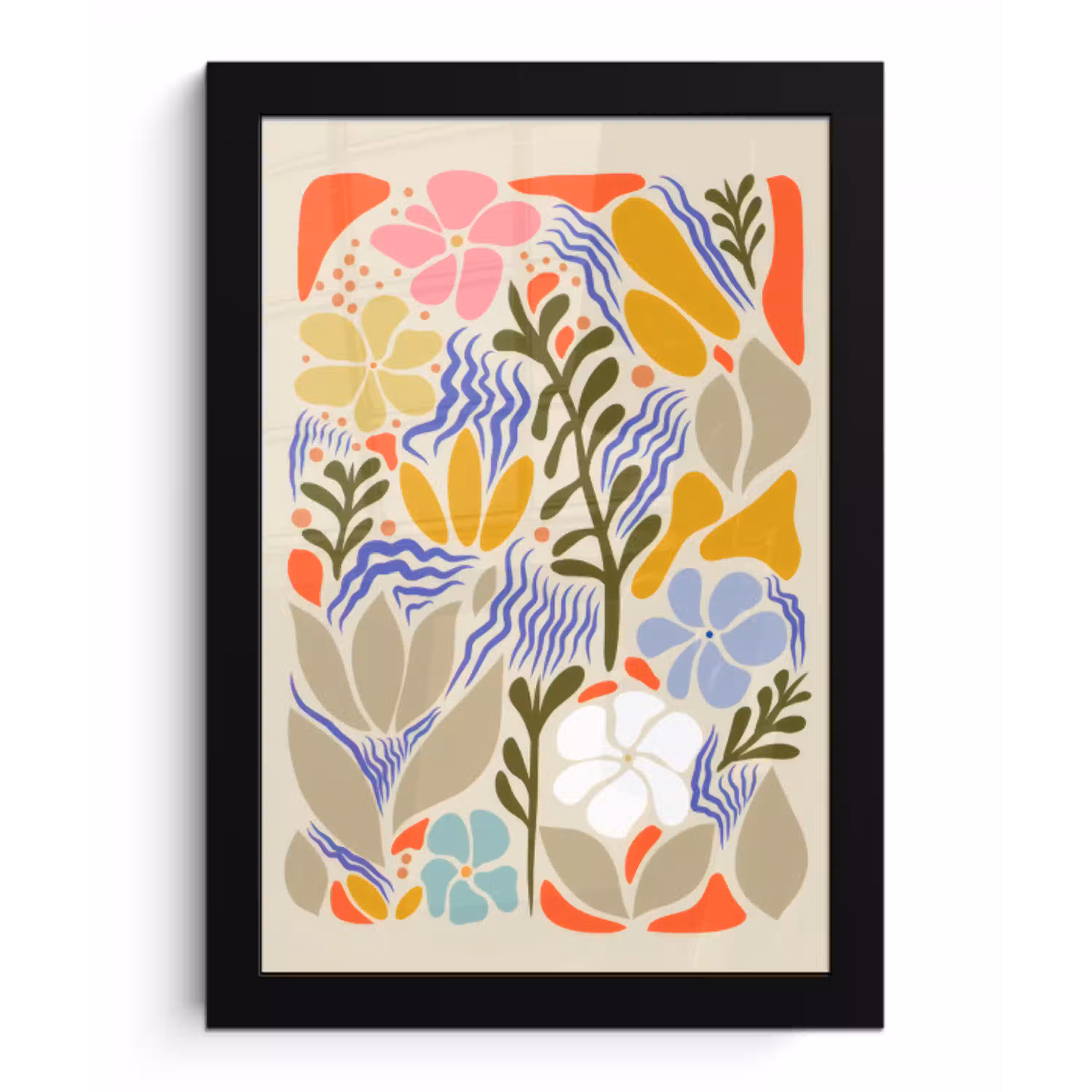 Abstract - Bloemen - Bladeren fotolijst zwart zonder passe partout klein -3d