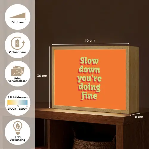 Oranje - Slow down you're doing fine - Retro Light Box met batterij (Wandlamp) middel -USP_websiteoverzichtNL